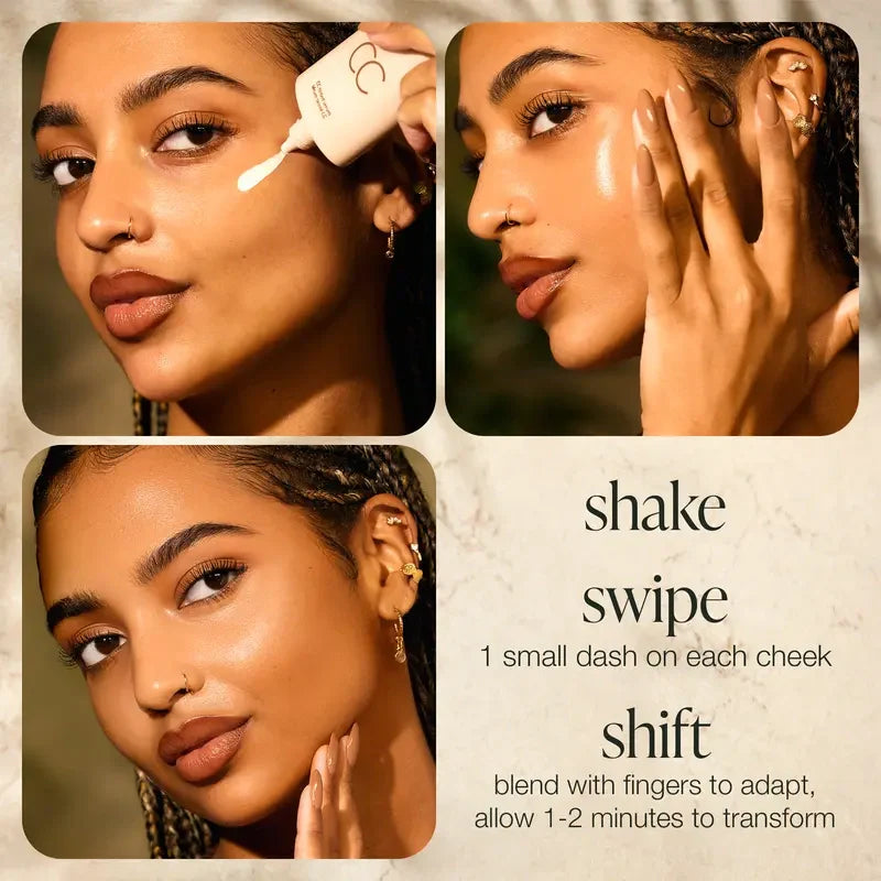 CC color-correcting tinted serum + creaseless SPF 30 mineral setting powder